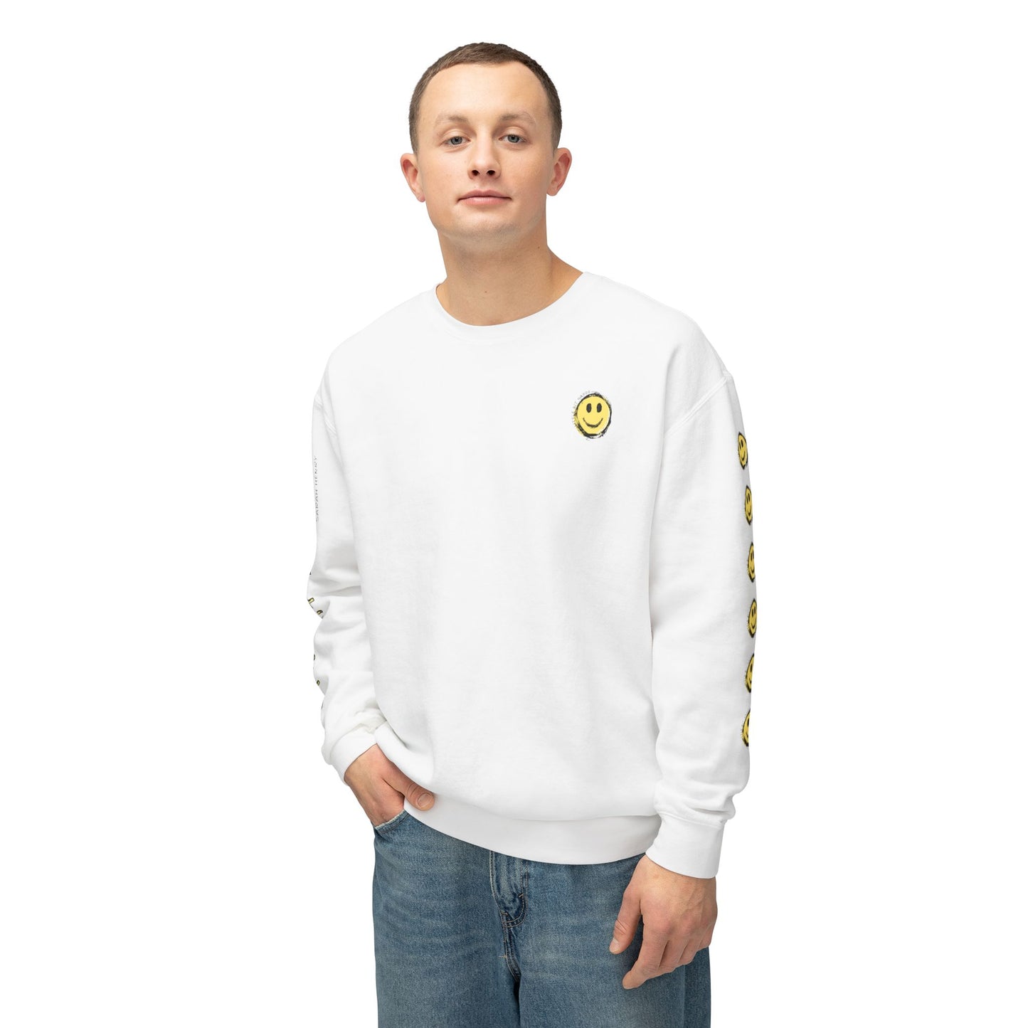 Little Bit Happy Unisex Crewneck Sweatshirt, Yellow Black Smiley