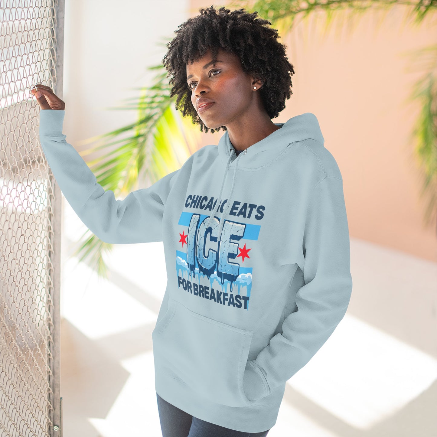 Chicago Eats Ice For Breakfast, Unisex Three-Panel Fleece Hoodie