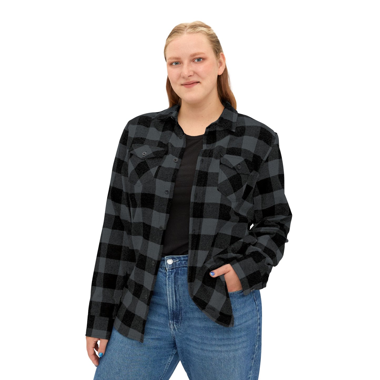 Kali Unisex Flannel Shirt – Bold Tiger Graphic on Black Buffalo Plaid