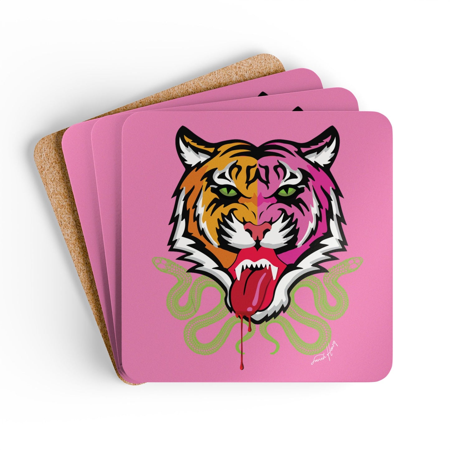 Kali Corkwood Coaster Set, Pink