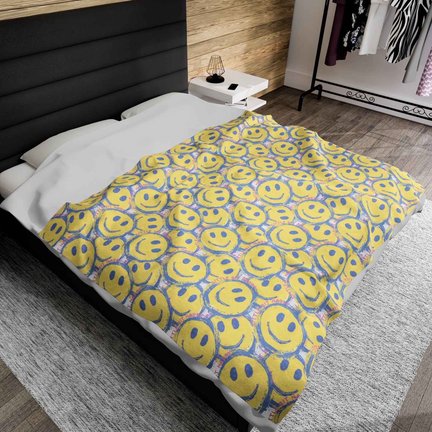 Little Bit Happy Velveteen Plush Blanket, 3 Sizes