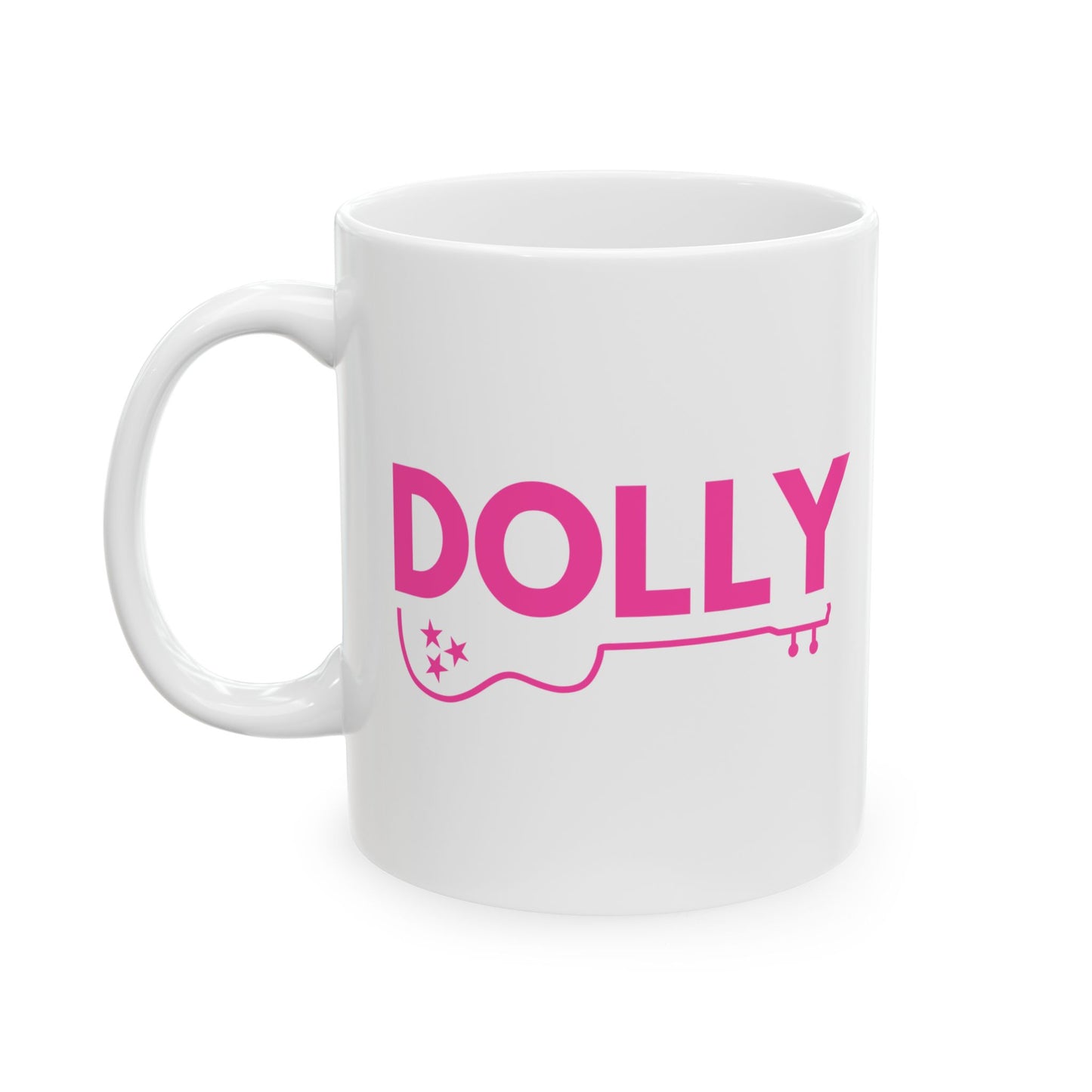 Dolly Ceramic Mug, Hot Pink Letters