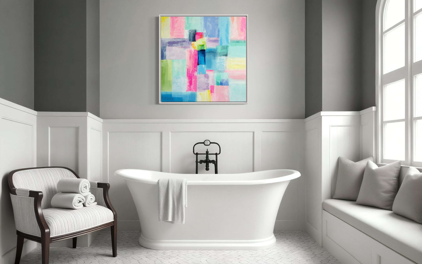 Jelly Donut, 36"x36" Original Abstract Preppy Painting