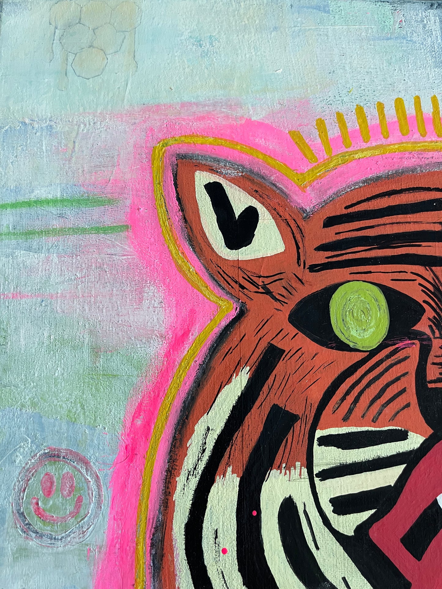 The top left portion of the painting titled Chewing Consciousness Into Pieces Original Painting by Sarah Henry Art