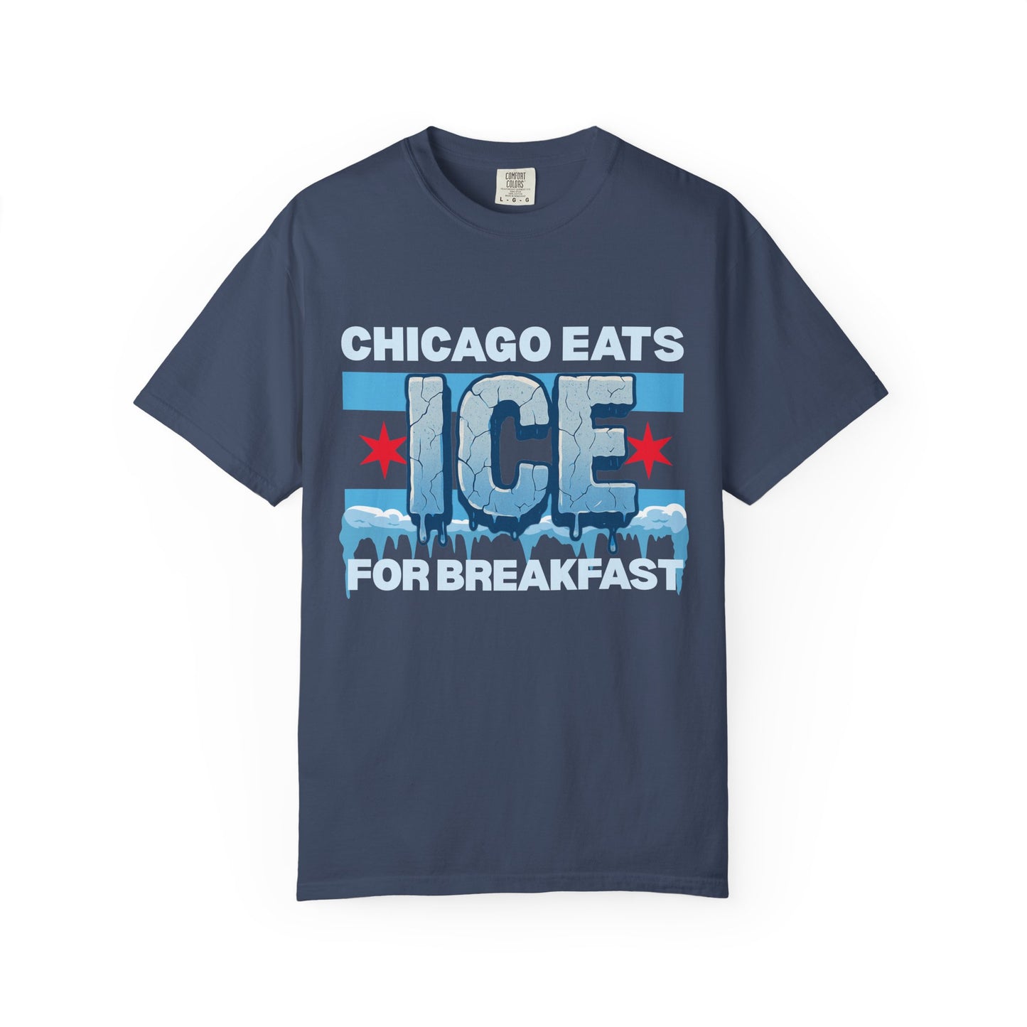 Chicago Protests Trump Ice Raids Chicago Eats Ice For Breakfast Navy Blue TShirt