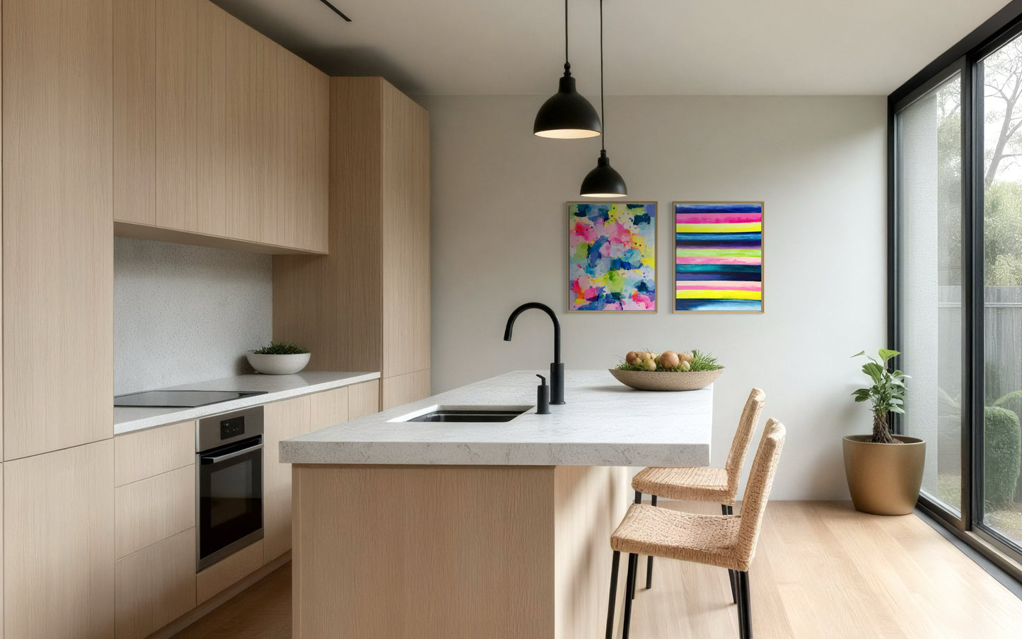 Fruit Stripes, 24"x30" original abstract painting, vibrant happy art