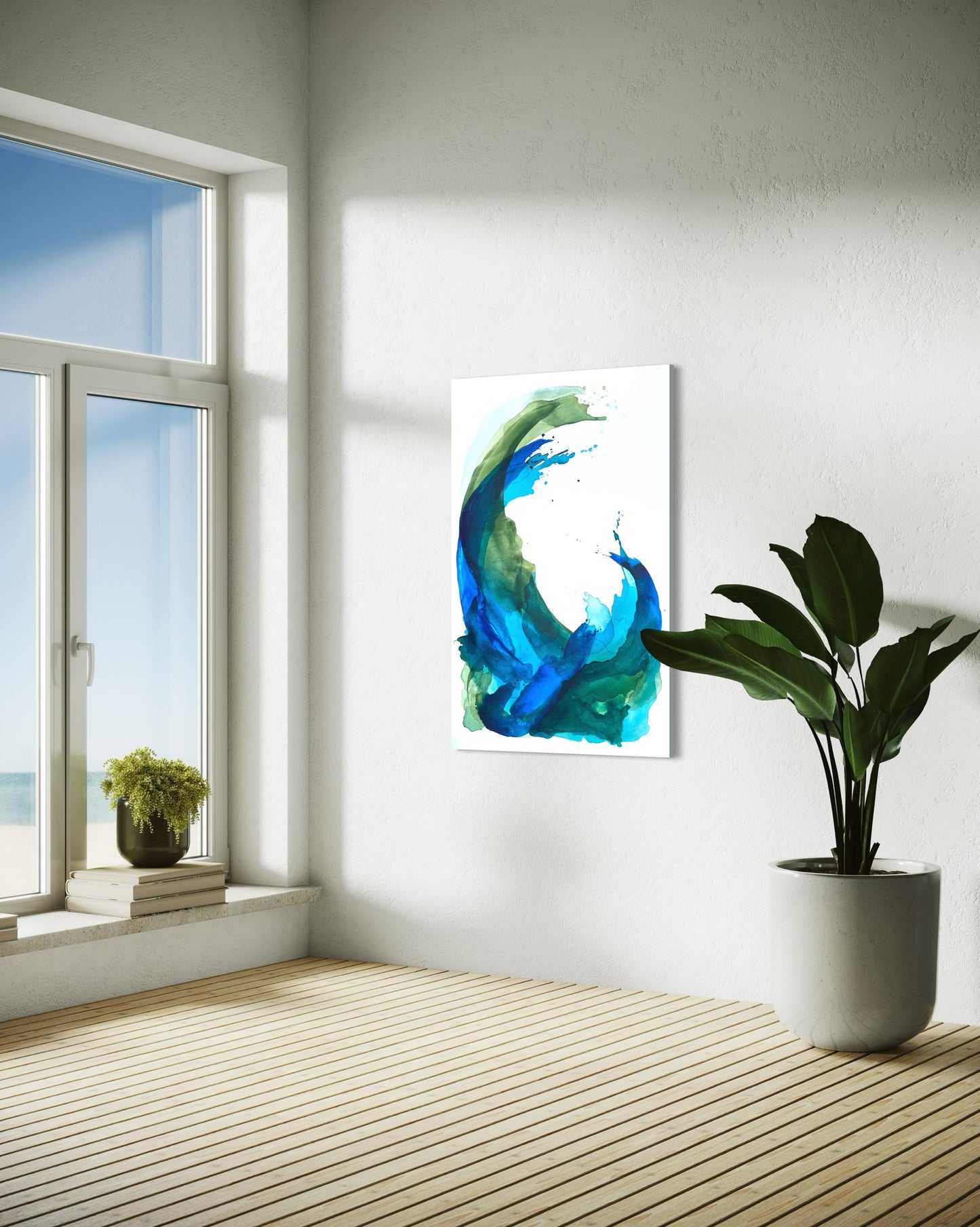 Before The Crash, 24"x36" Original Abstract Ocean Watercolor Painting in Blues and Greens