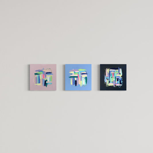 Enchanted Minis, Set of Three 12"x12" Abstract Paintings