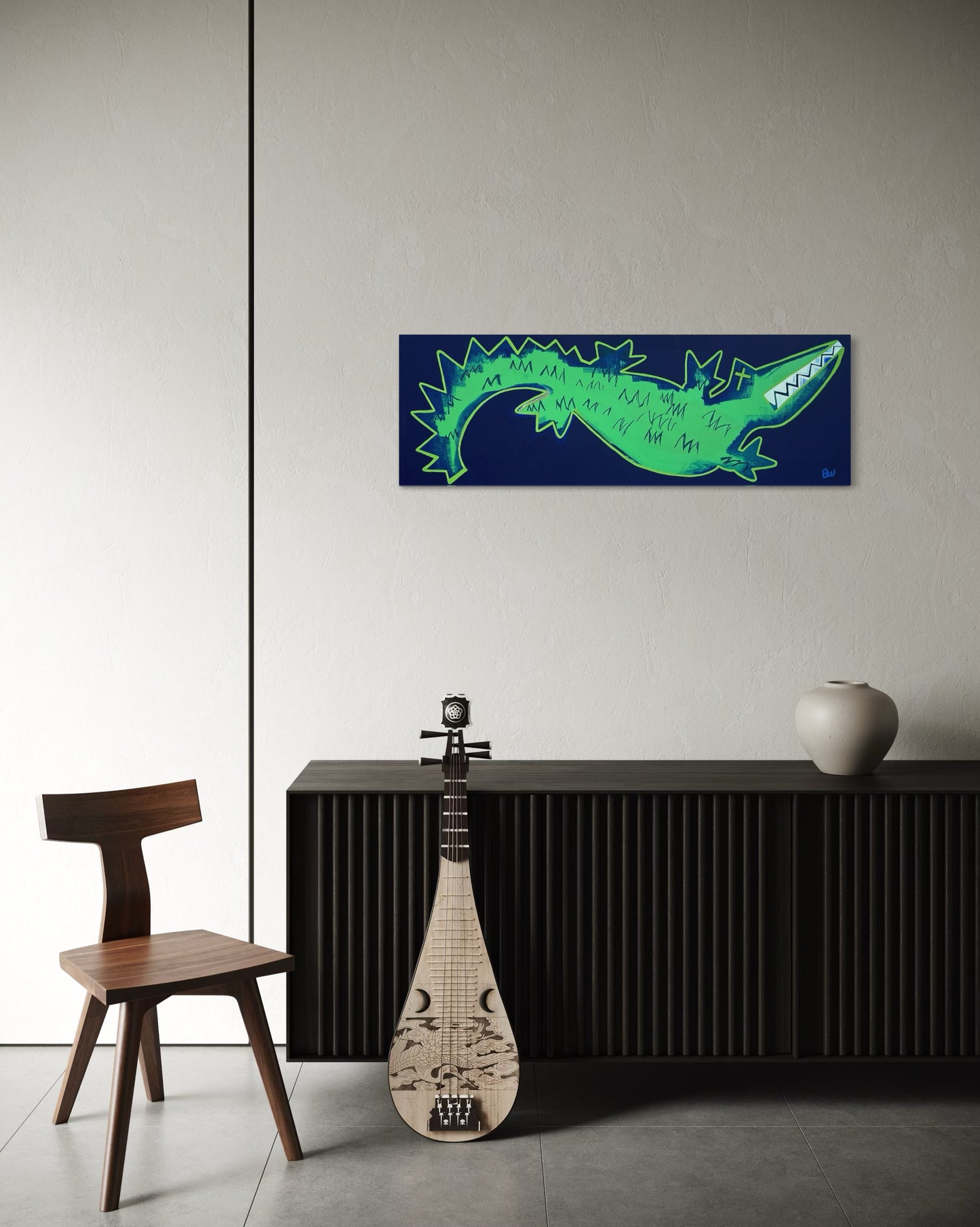 Everglator, 12"x36" Abstract Expressionism Alligator Art