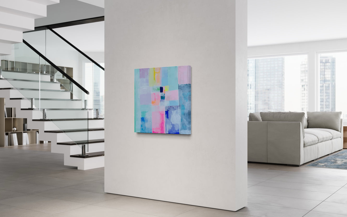 A New Day, 24"x24" Abstract Pastel Geometric Painting