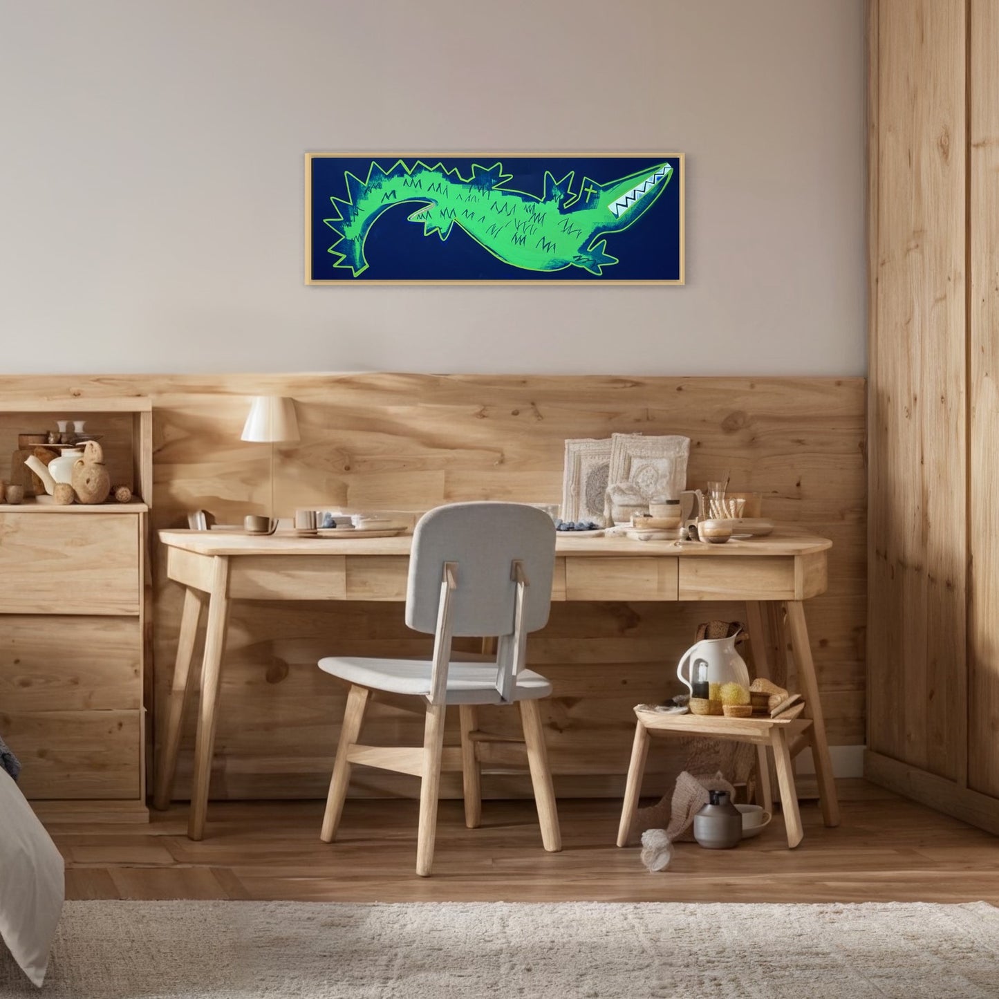 Everglator, 12"x36" Abstract Expressionism Alligator Art