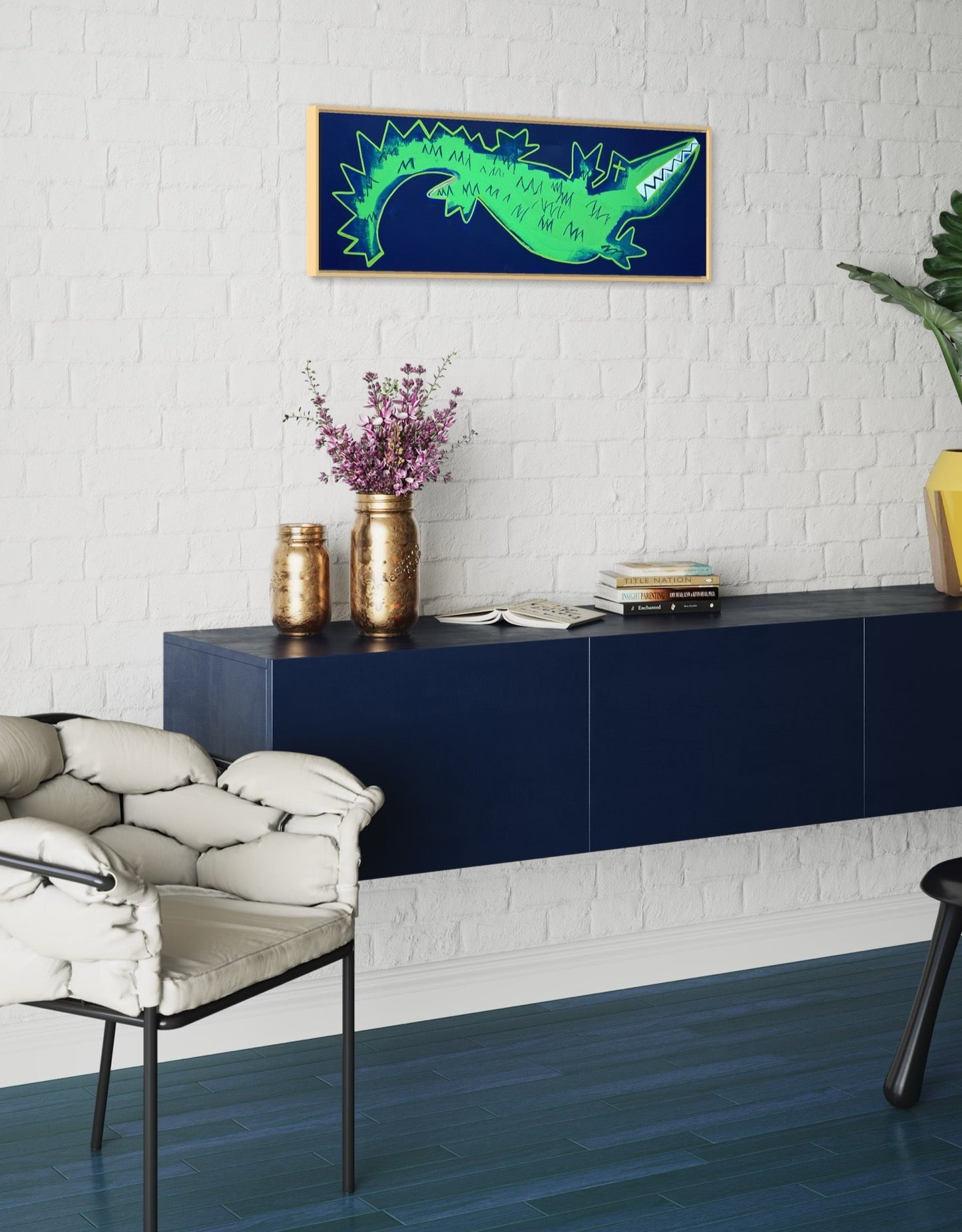 Everglator, 12"x36" Abstract Expressionism Alligator Art