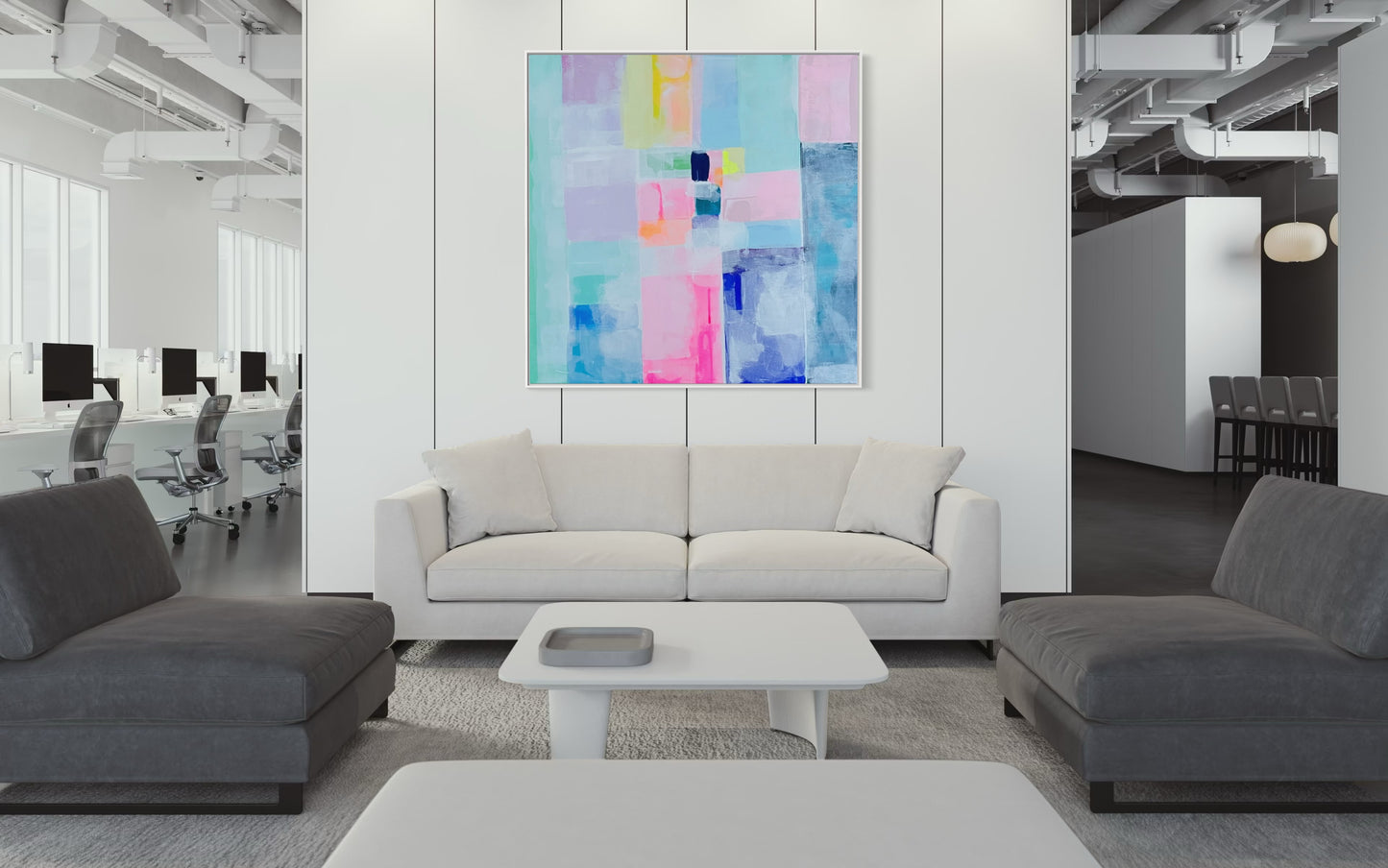 A New Day, 24"x24" Abstract Pastel Geometric Painting