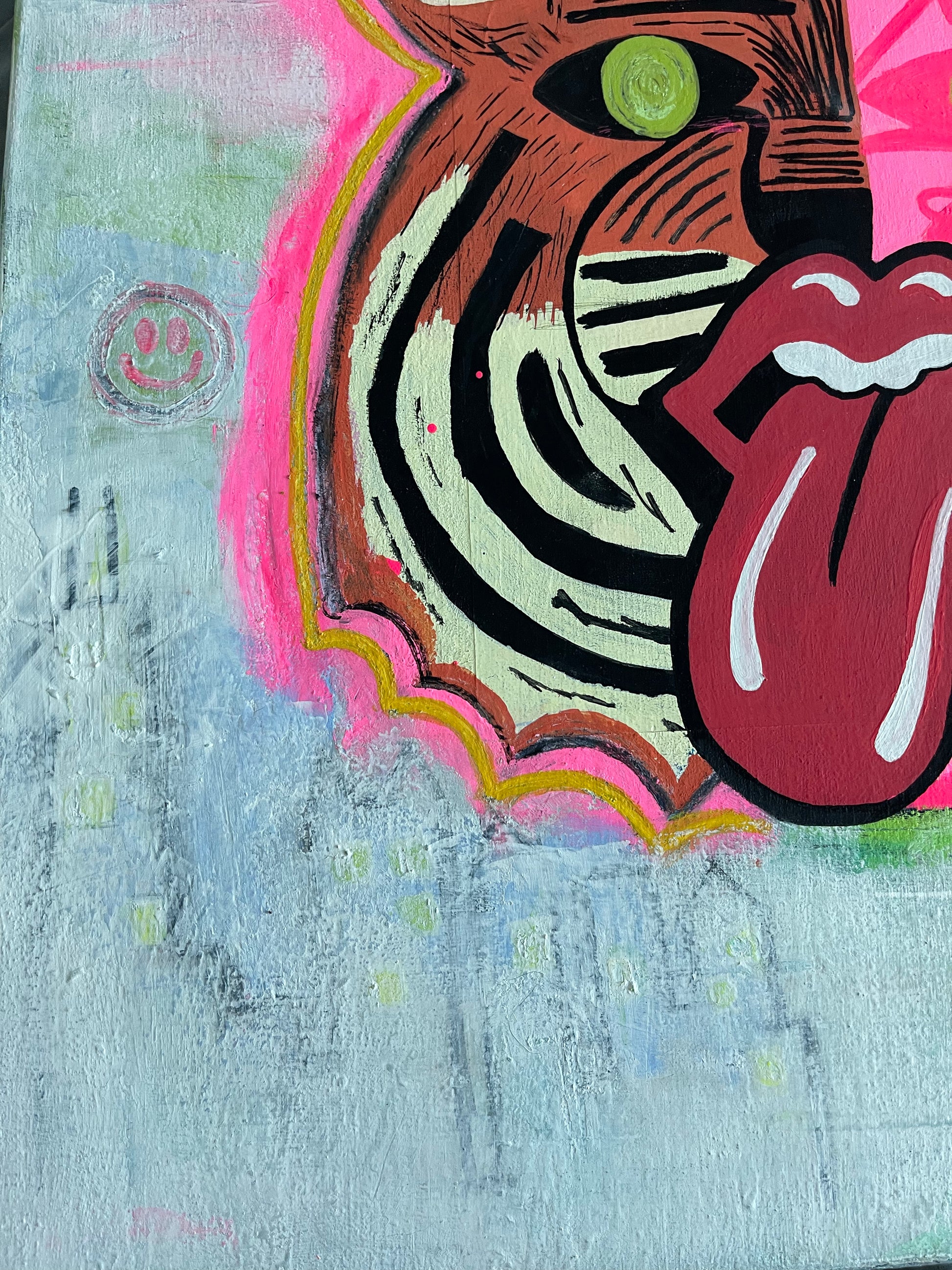 The bottom left portion of the painting titled Chewing Consciousness Into Pieces Original Painting by Sarah Henry Art