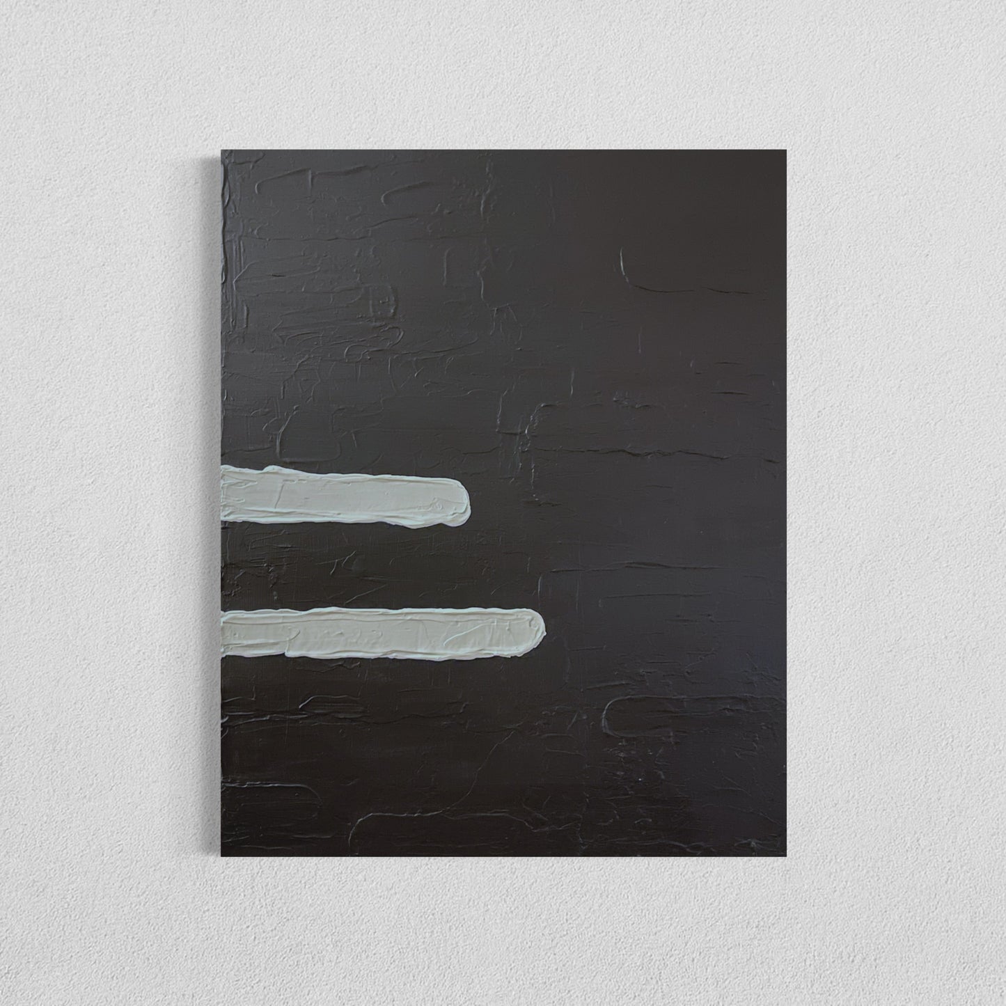 Two parallel white textured lines on a matte black canvas background.
