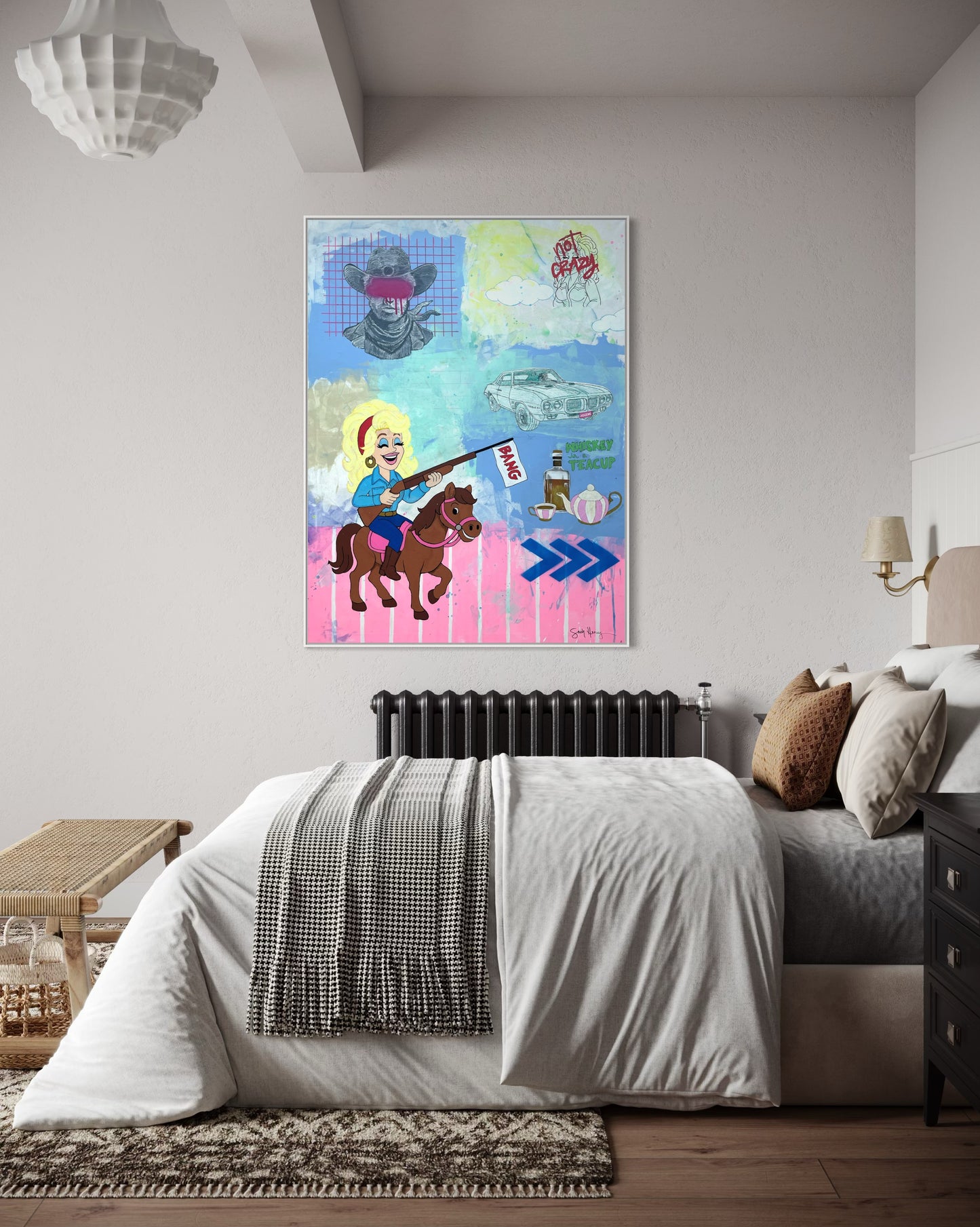Whiskey in a Teacup, an original 36"x48" expressionist painting featuring Dolly Parton