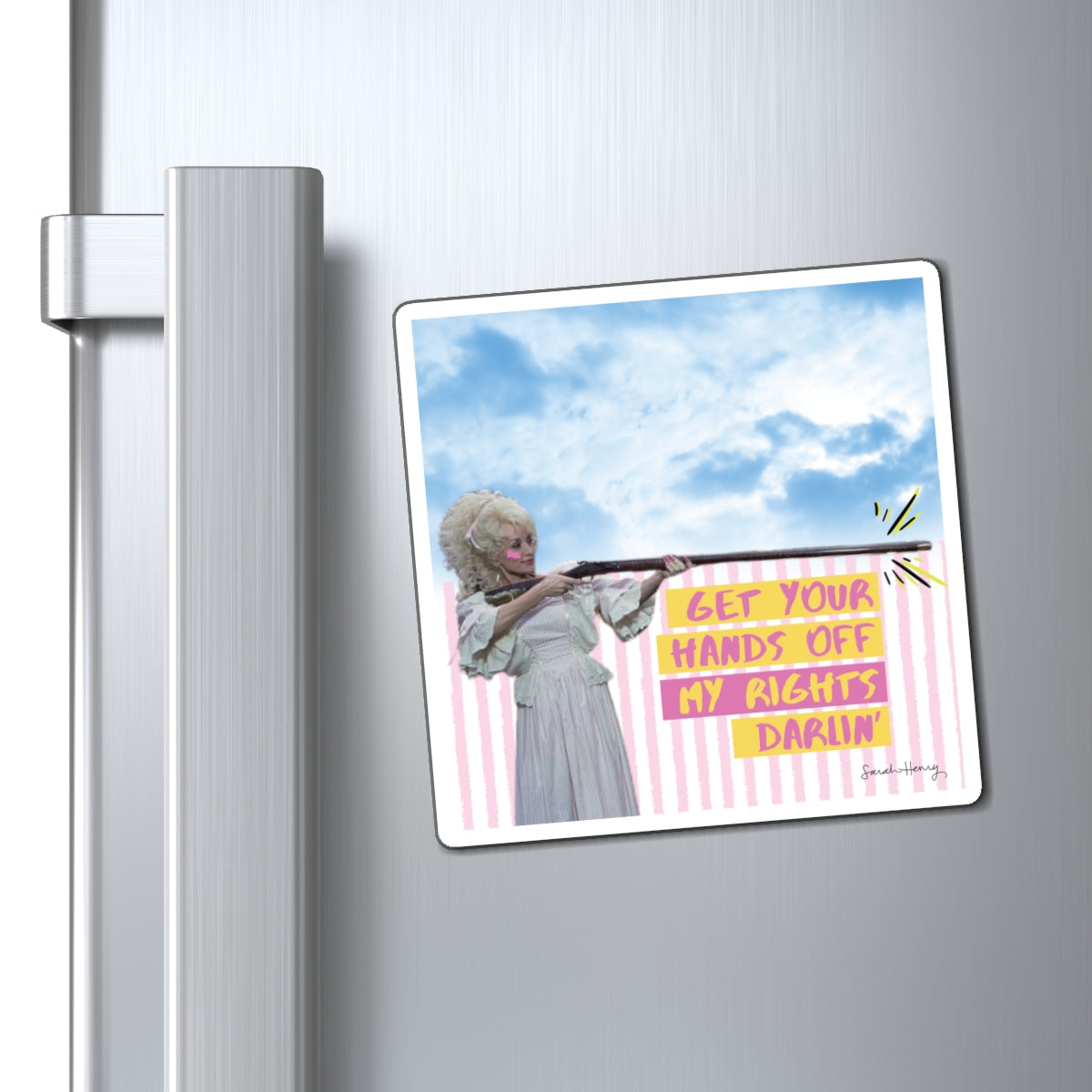 Feminist Dolly Magnet, Get Your Hands Off My Rights Darlin' Women's Rights Magnet