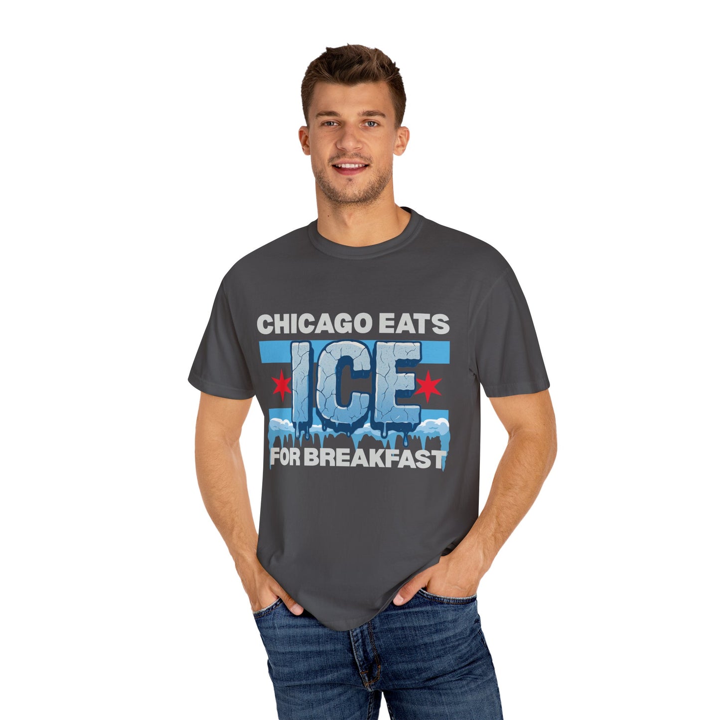 Chicago Protests Trump Ice Raids: Chicago Eats Ice For Breakfast, Unisex Comfort Colors Garment-Dyed T-shirt