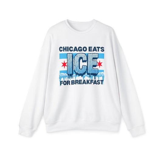 Chicago Eats Ice For Breakfast, Unisex Drop Shoulder Crewneck Sweatshirt