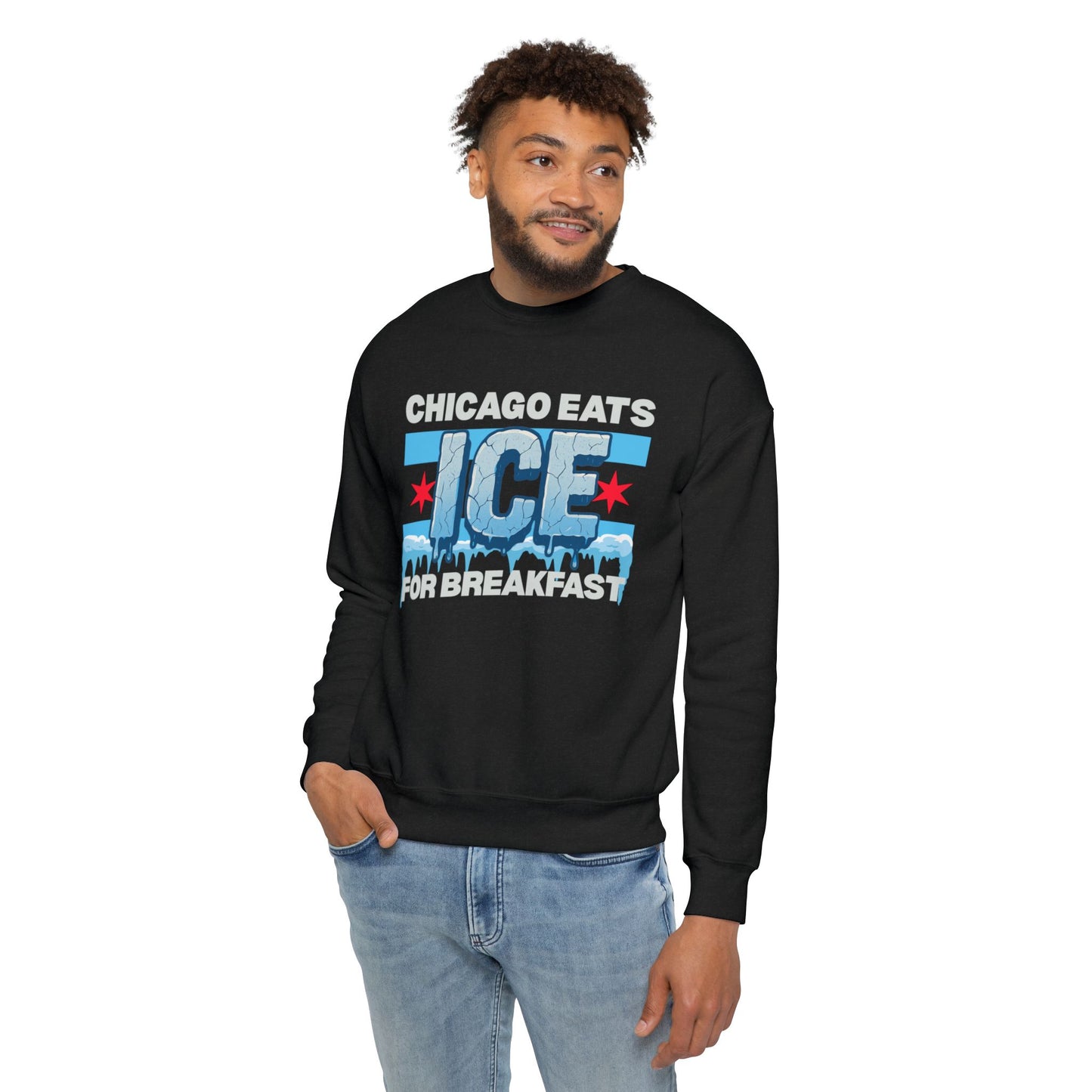 Chicago Eats Ice For Breakfast, Unisex Drop Shoulder Crewneck Sweatshirt