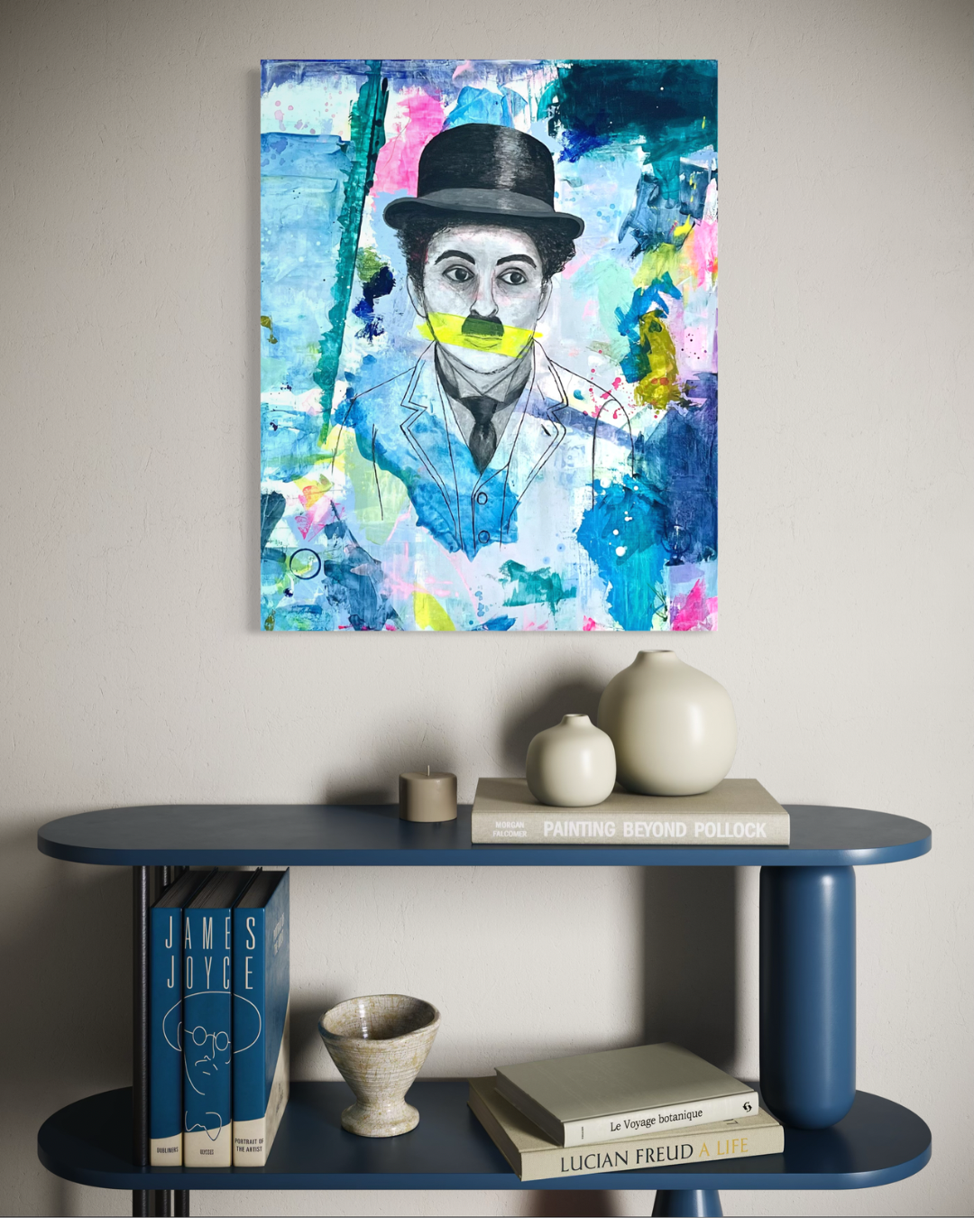 Modern Times, 24"x30" Charlie Chaplin Original Abstract Expressionism Painting