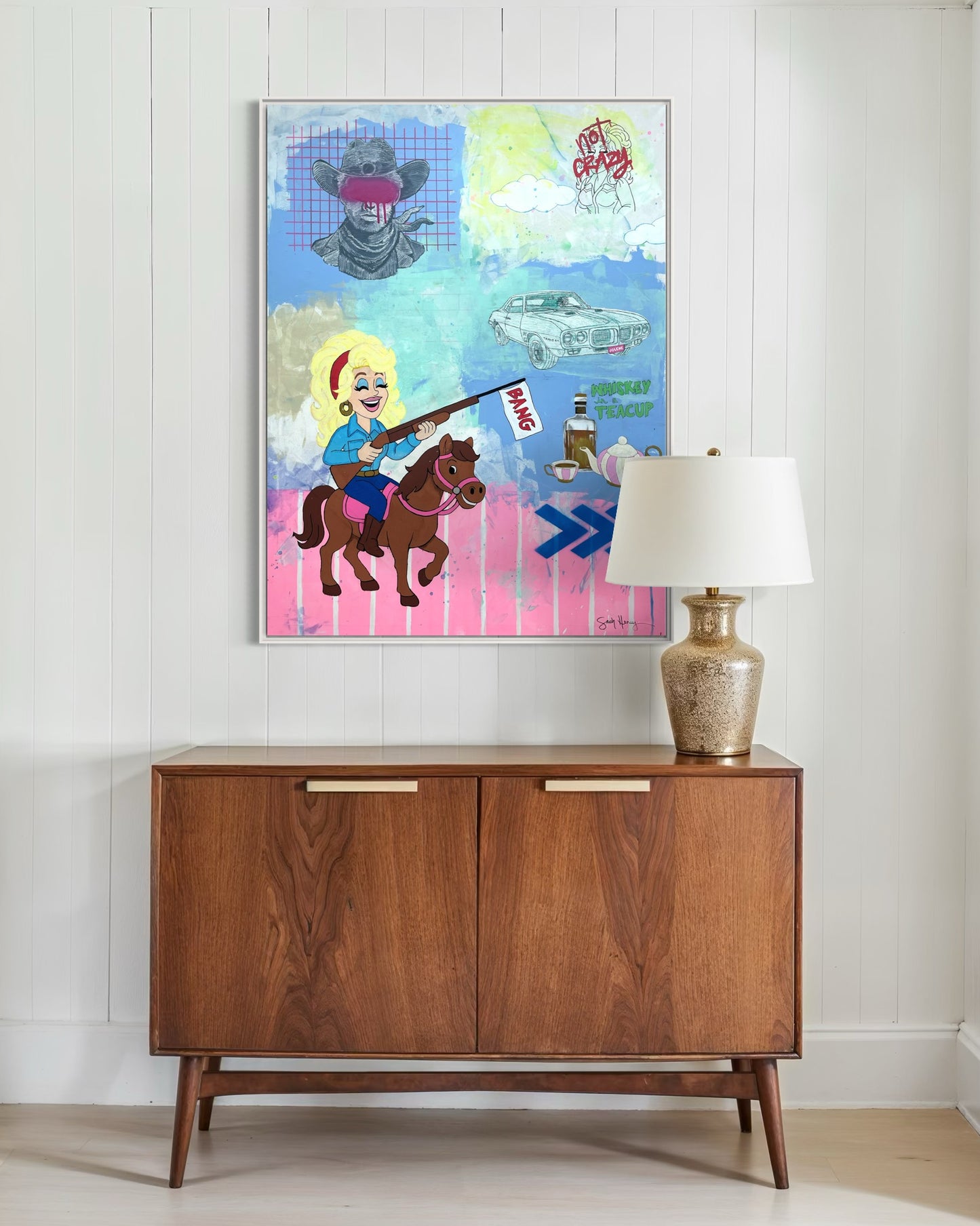 Whiskey in a Teacup, an original 36"x48" expressionist painting featuring Dolly Parton