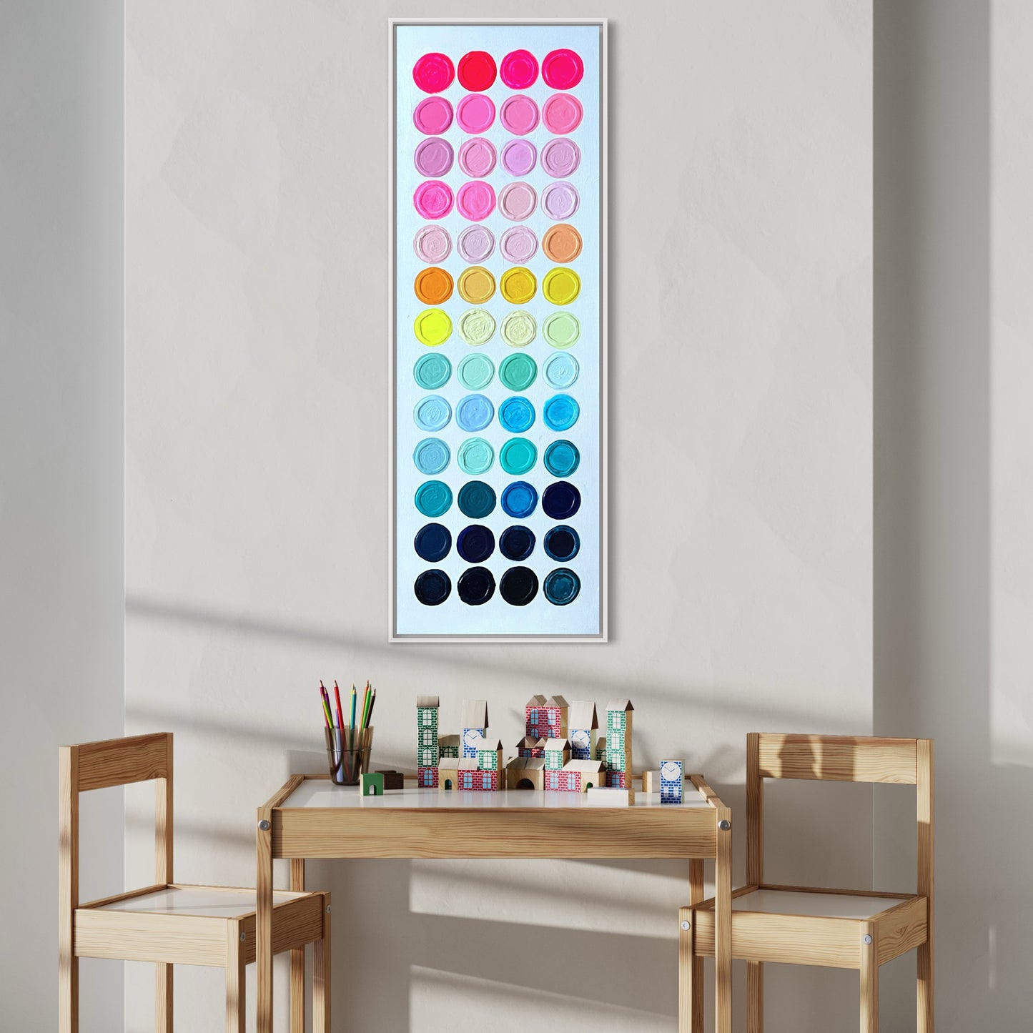 Candy Buttons, 12"x36" Original Textured Abstract Painting