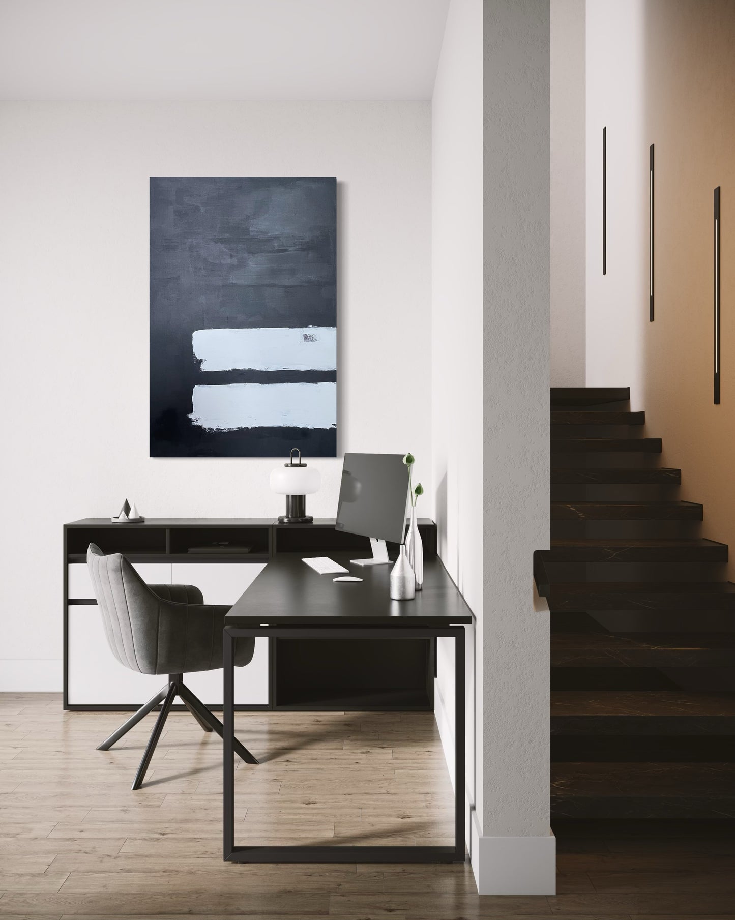 Payne's Gray in Parallel, 24"x36" Original Abstract Painting