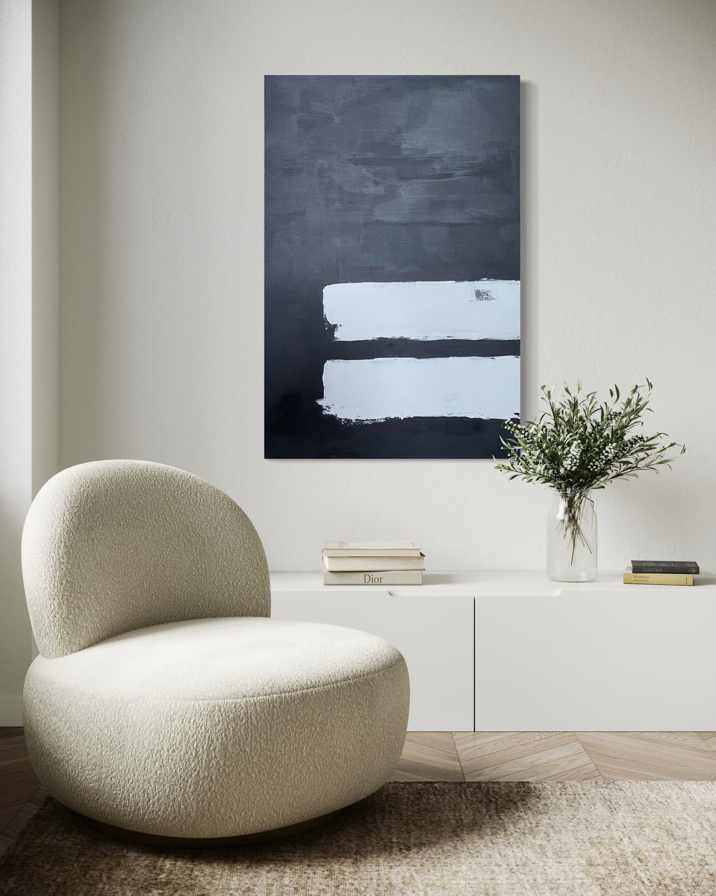 Payne's Gray in Parallel, 24"x36" Original Abstract Painting