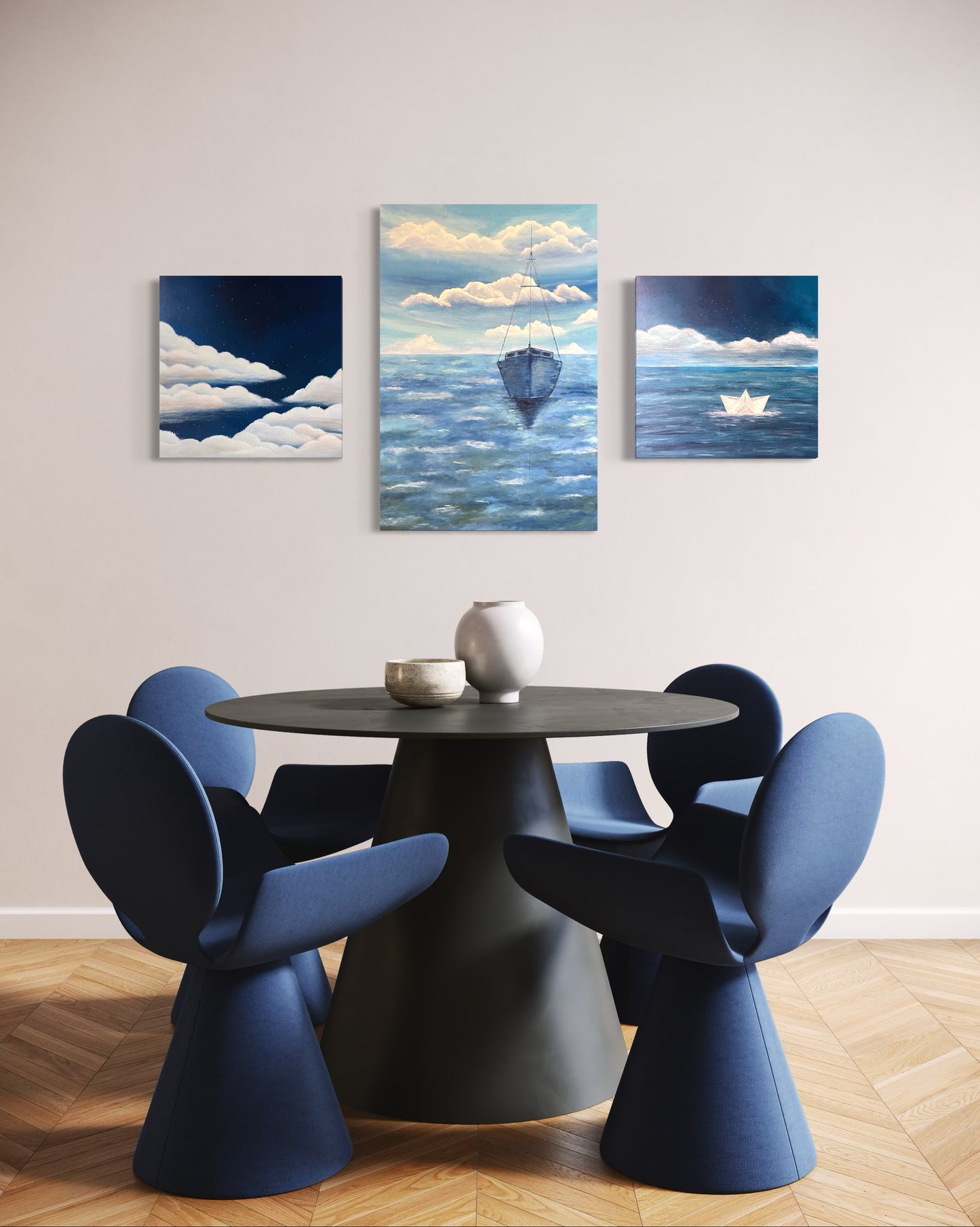 Neverland, 20"x20" Dreamy Original Abstract Cloudscape Painting