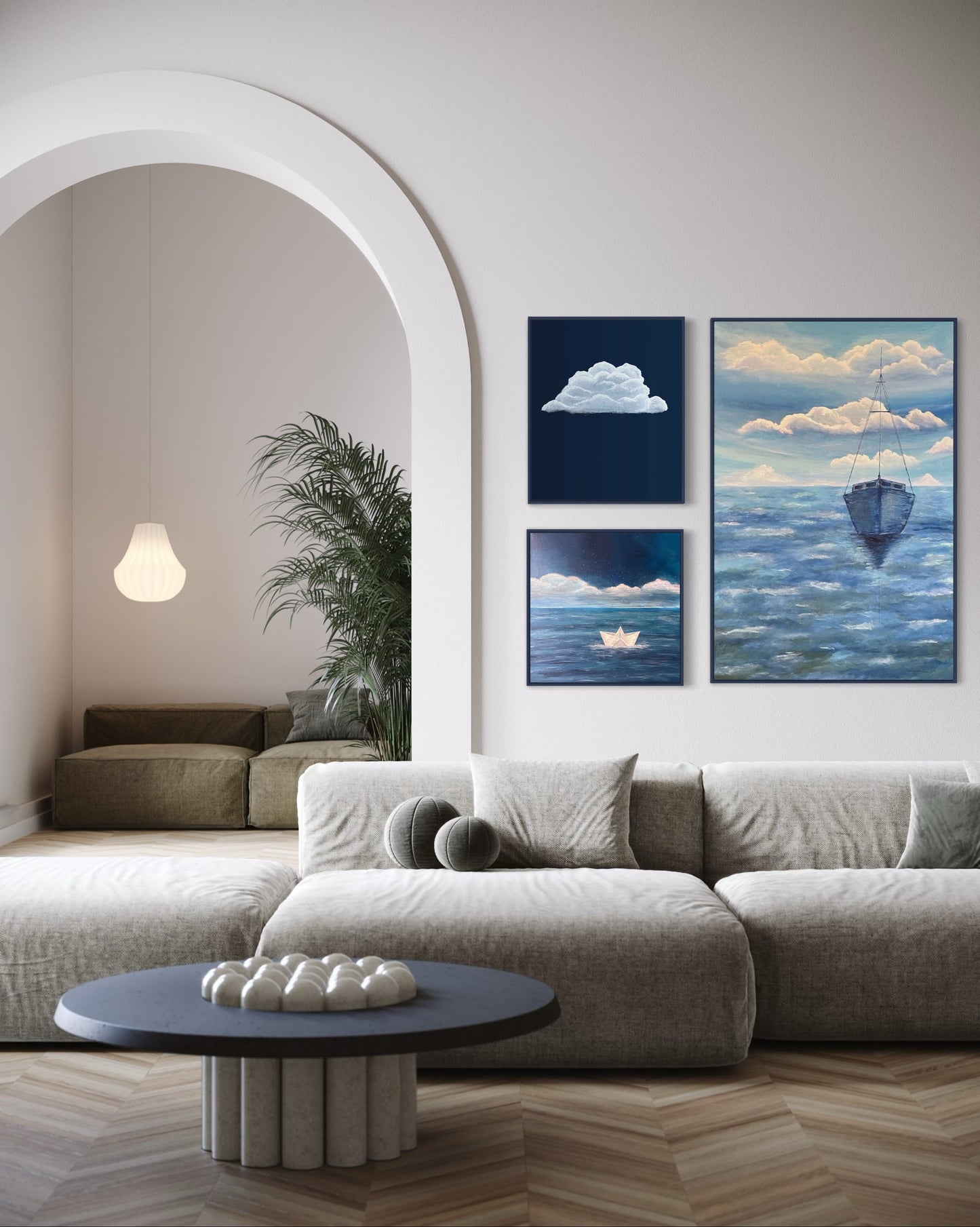 Night Shining, 20"x24" Original Abstract Cloud Painting