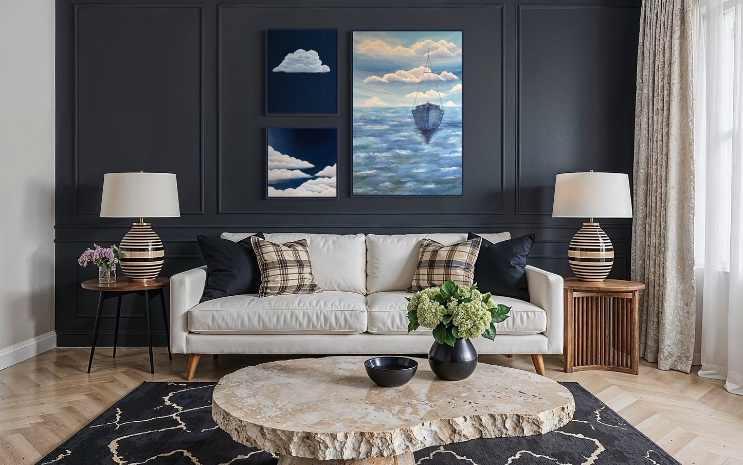 Night Shining, 20"x24" Original Abstract Cloud Painting