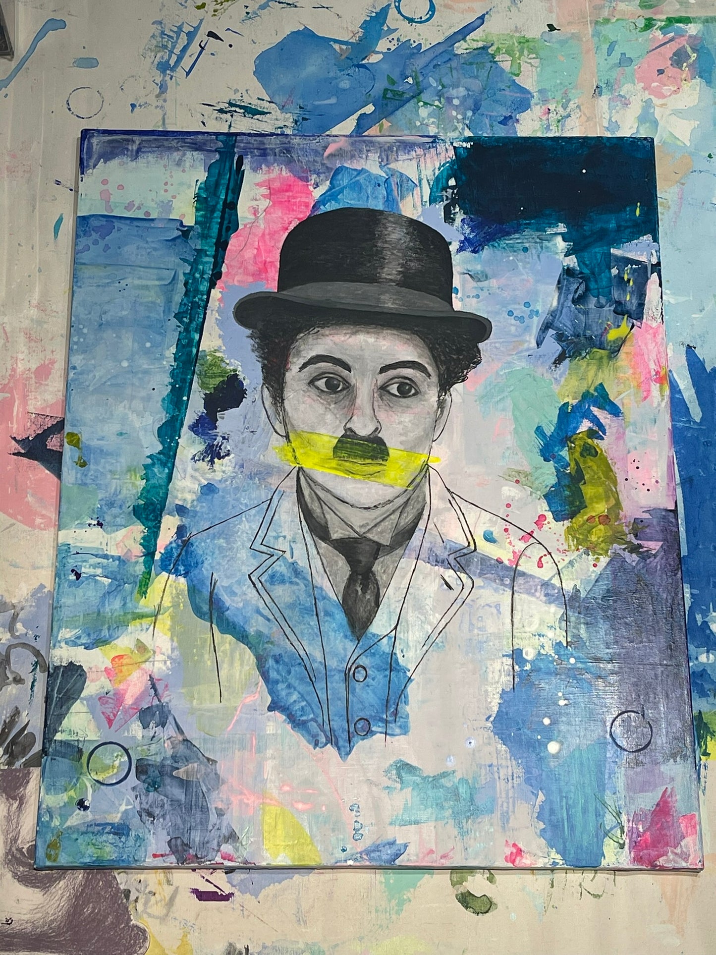 Modern Times, 24"x30" Charlie Chaplin Original Abstract Expressionism Painting
