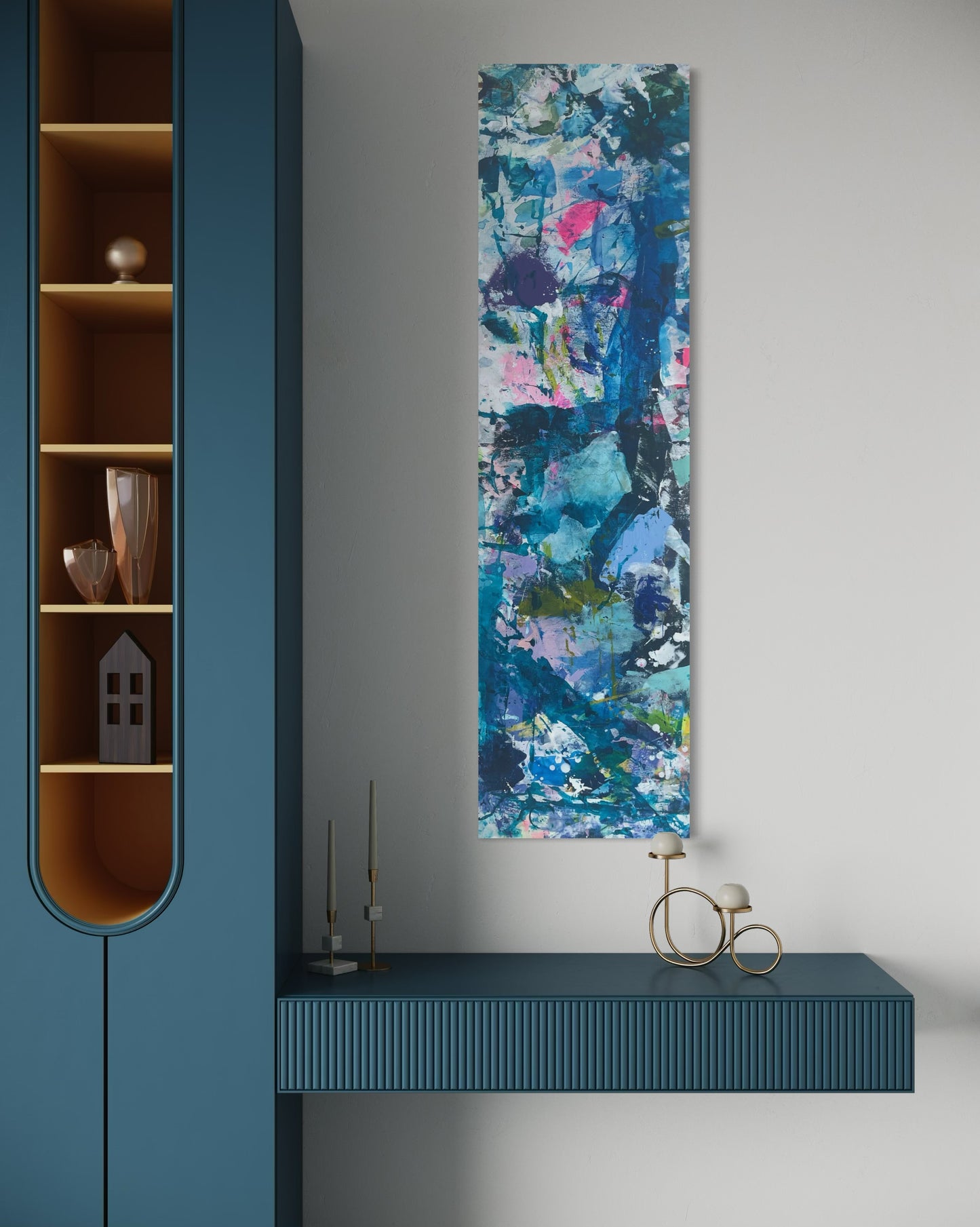 Weird Walls, 12"x44" Original Abstract Painting