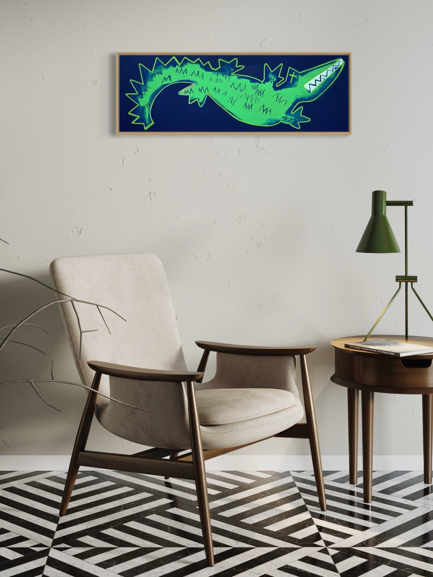 Everglator, 12"x36" Abstract Expressionism Alligator Art