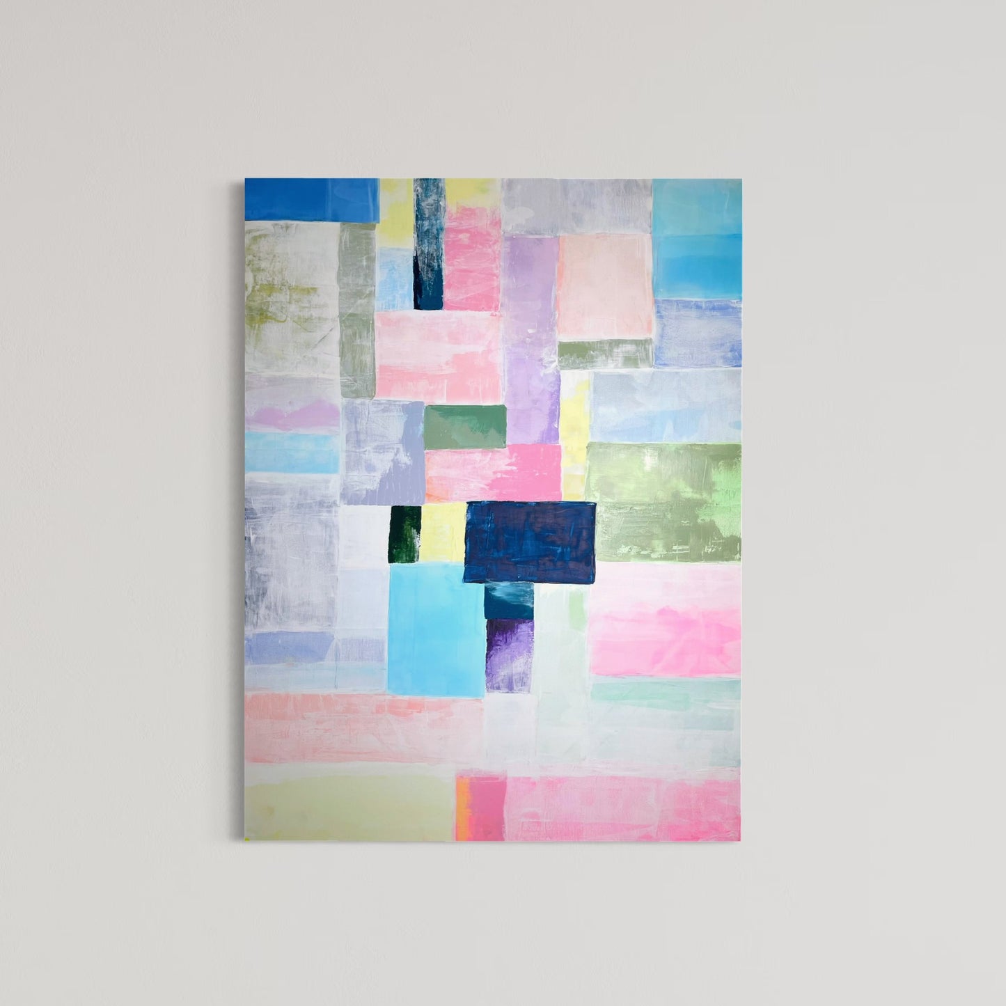 Dandelion Daydream, 36"x48" original abstract painting in pastels and earthy colors