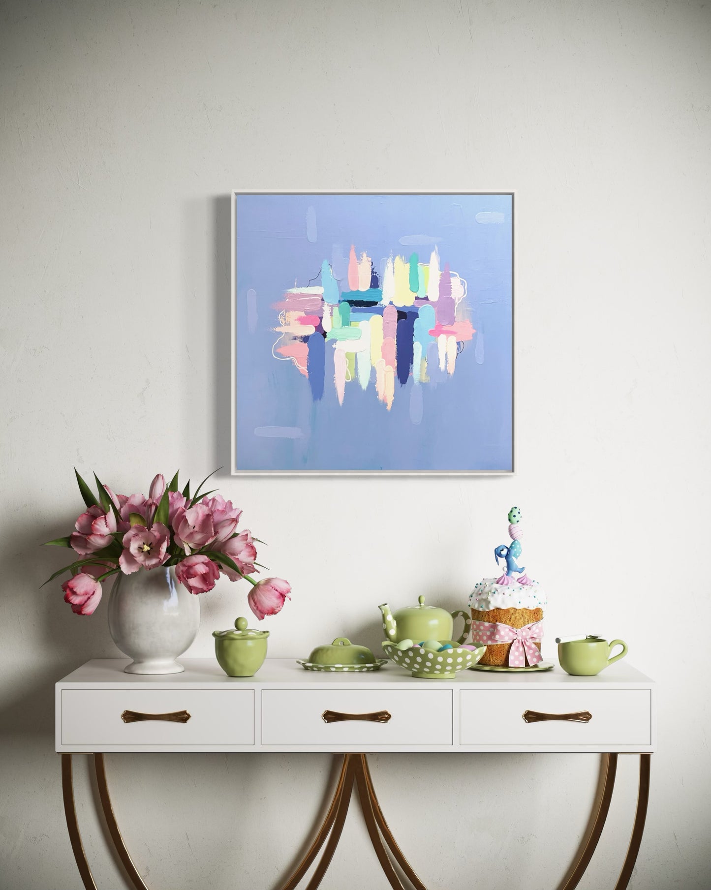 Enchanted, 24"x24" Preppy Grand Millennial Abstract Paintings