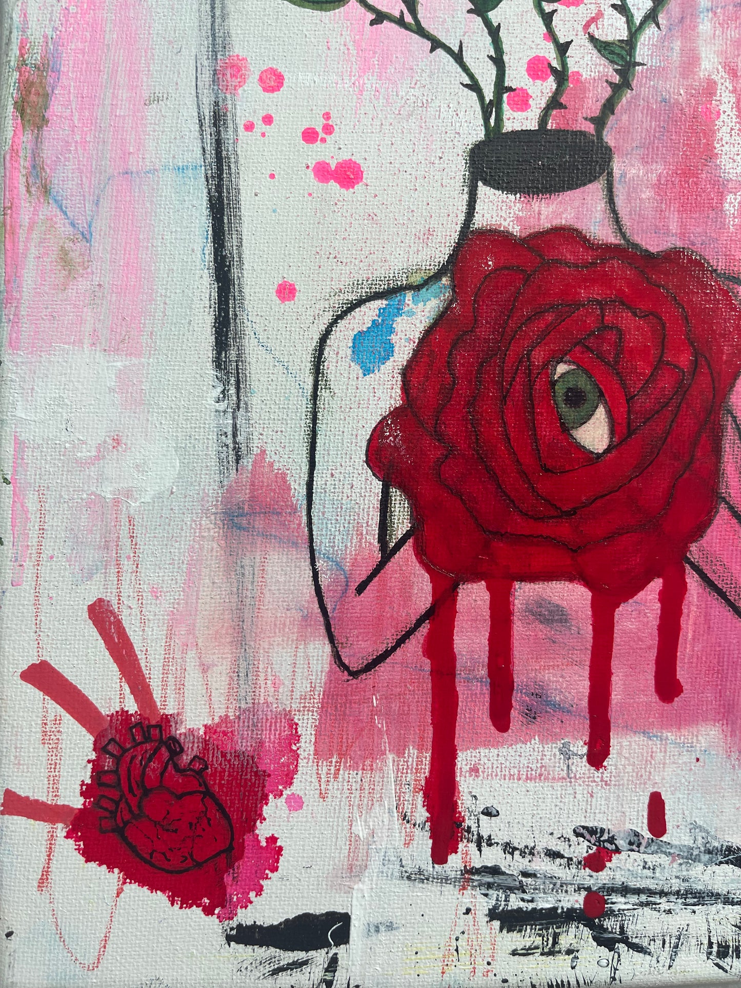 The Lobotomy of a Rose, 11"x14" Original Abstract Painting