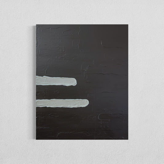 Two parallel white textured lines on a matte black canvas background.
